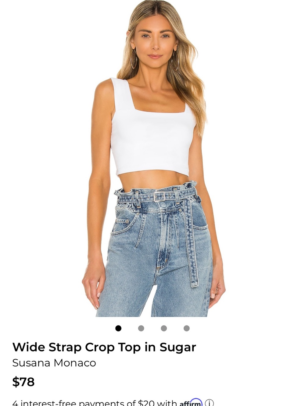 Susana Monaco White Square Neck Wide-Strap Crop Top